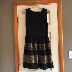 Black and Gold Cocktail Length Sleeveless Dress